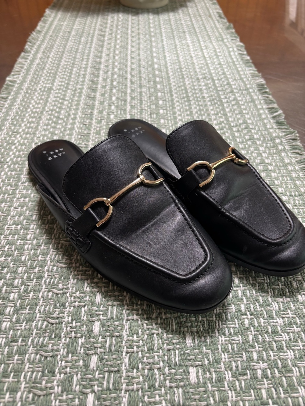 Target Black Leather Slip-On Loafers with Gold Horsebit